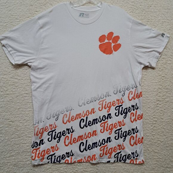 Clemson Tigers Graphic White Orange Russell Athletic T-Shirt Mens Size 2XL XXL - Picture 1 of 7